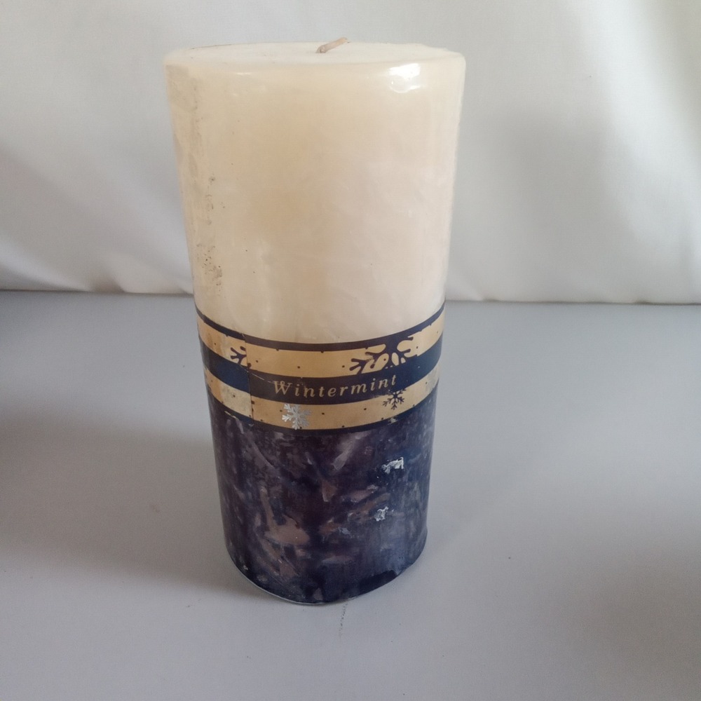Compass Home Wintermint Pillar Candle 6 Inch Two Tone Holiday Snowflake Decor